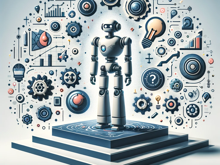 Robot surrounded by tech symbols